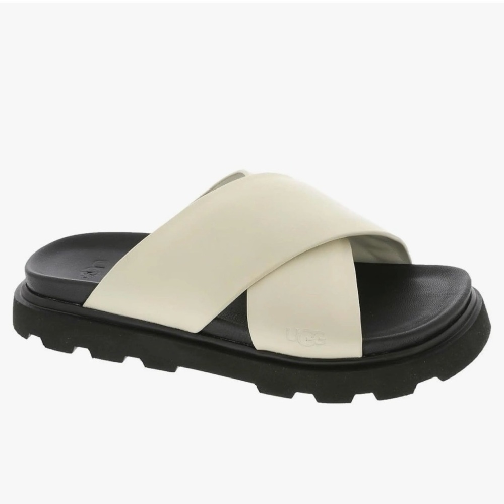 UGG Capitelle Leather Cross Strap Slide Sandals Size 8